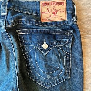 True Religion Jeans, men’s 36waist, Ricky Big Flap style, light distressed style